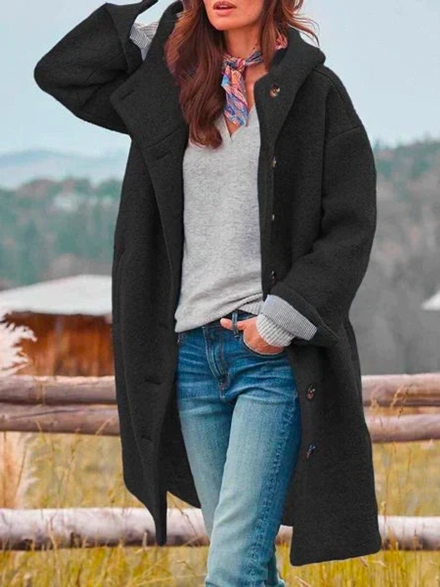 Eleanor | Long Hooded Coat with Front Buttoning