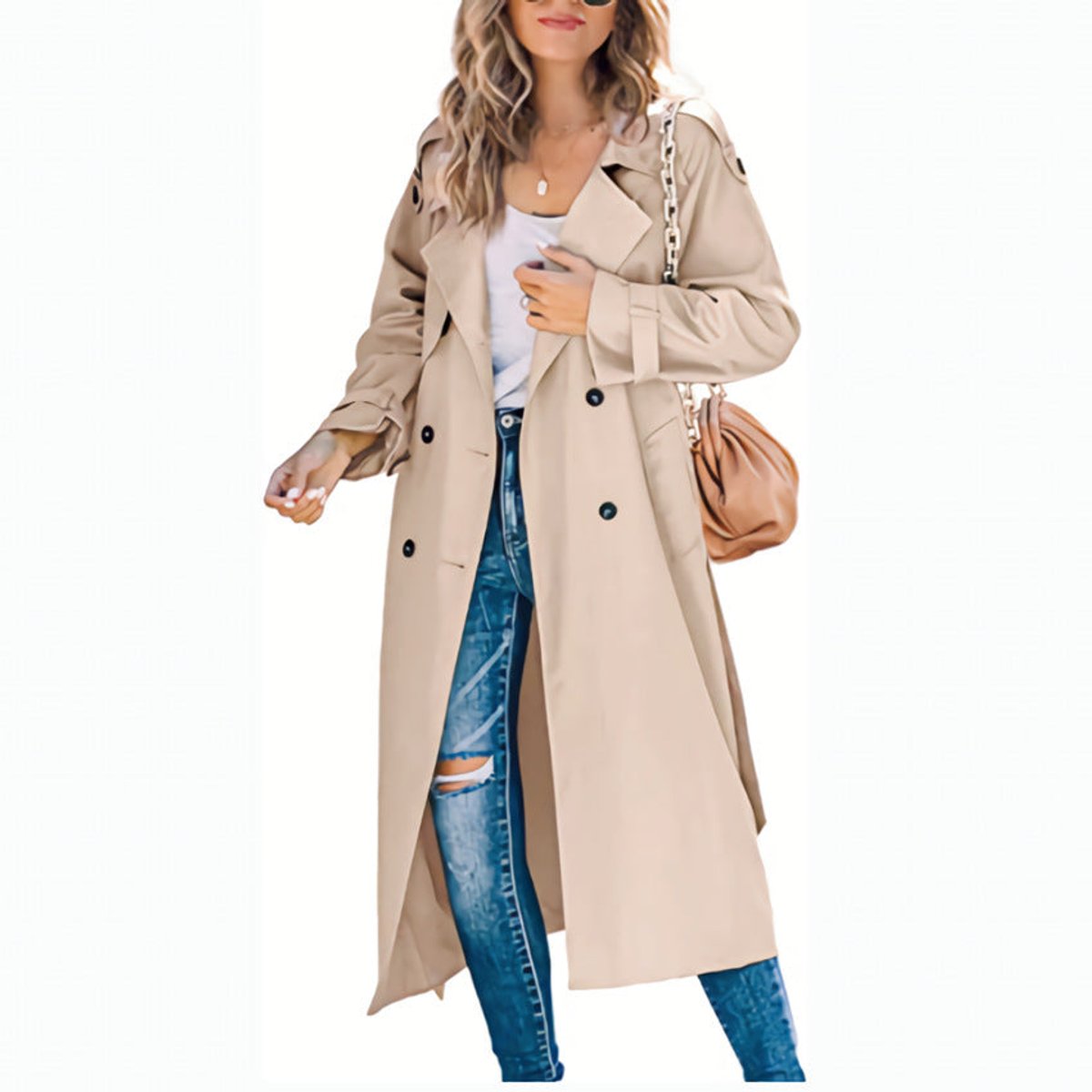 Julia | Long Crossed and Belted Trench Coat