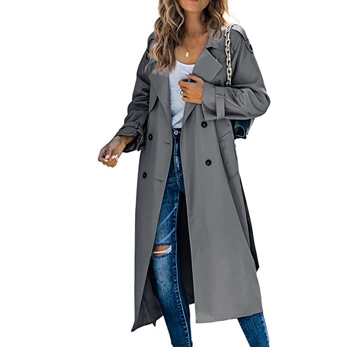 Julia | Long Crossed and Belted Trench Coat