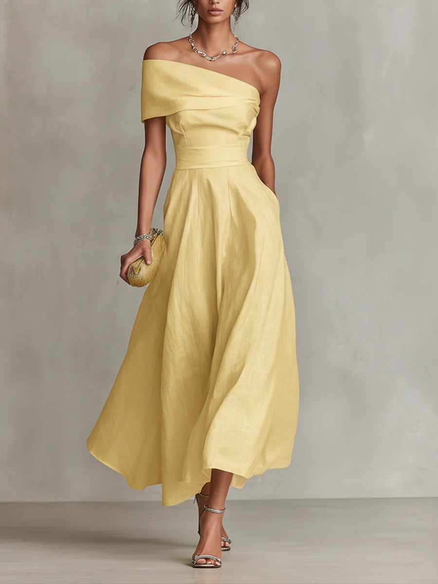 Yellow One-Shoulder Maxi Dress