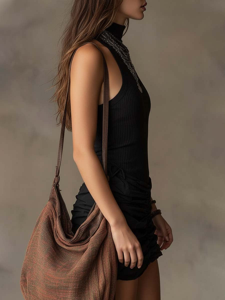 Halter Mini Ruched Dress with Bohemian Ribbing
