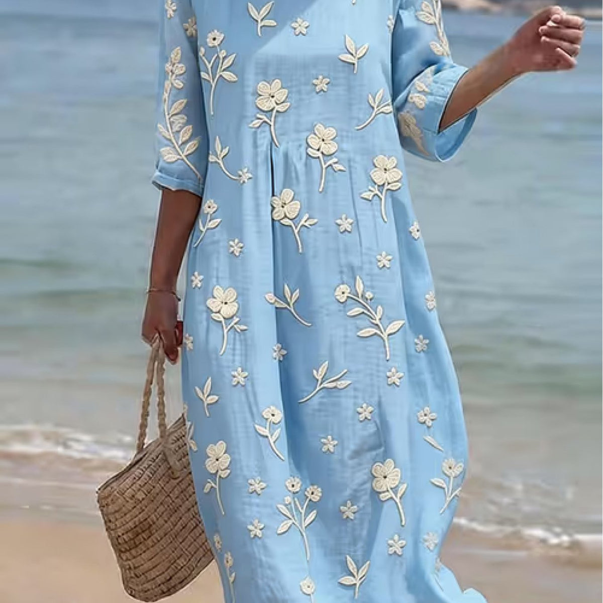 Maxine | Embroidered Mid-Sleeve Dress
