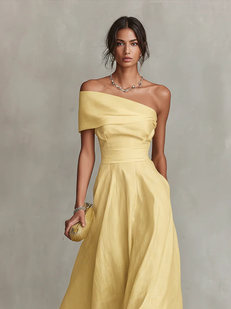 Yellow One-Shoulder Maxi Dress