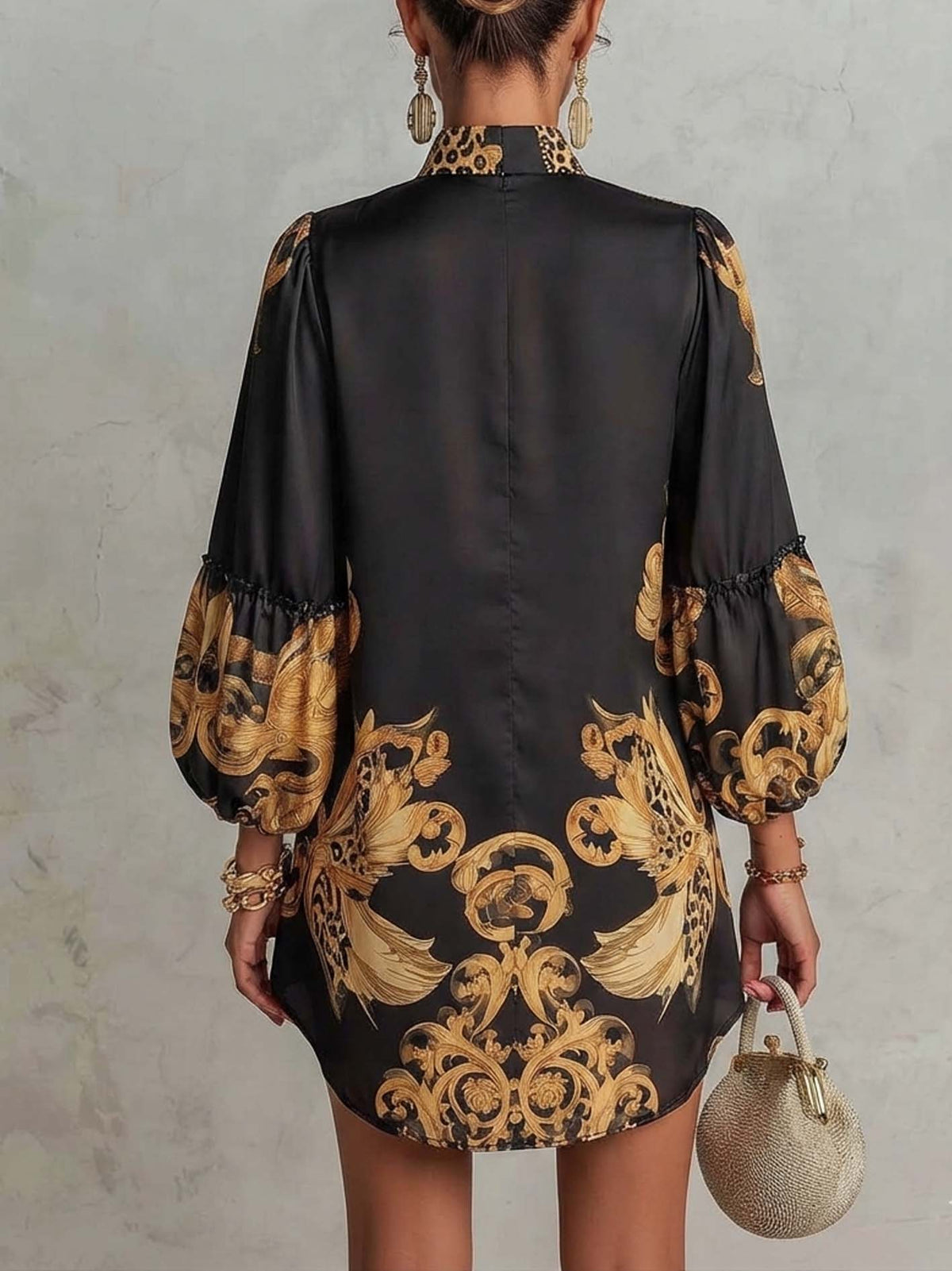 Mini V-Neck Baroque Retro Black Dress