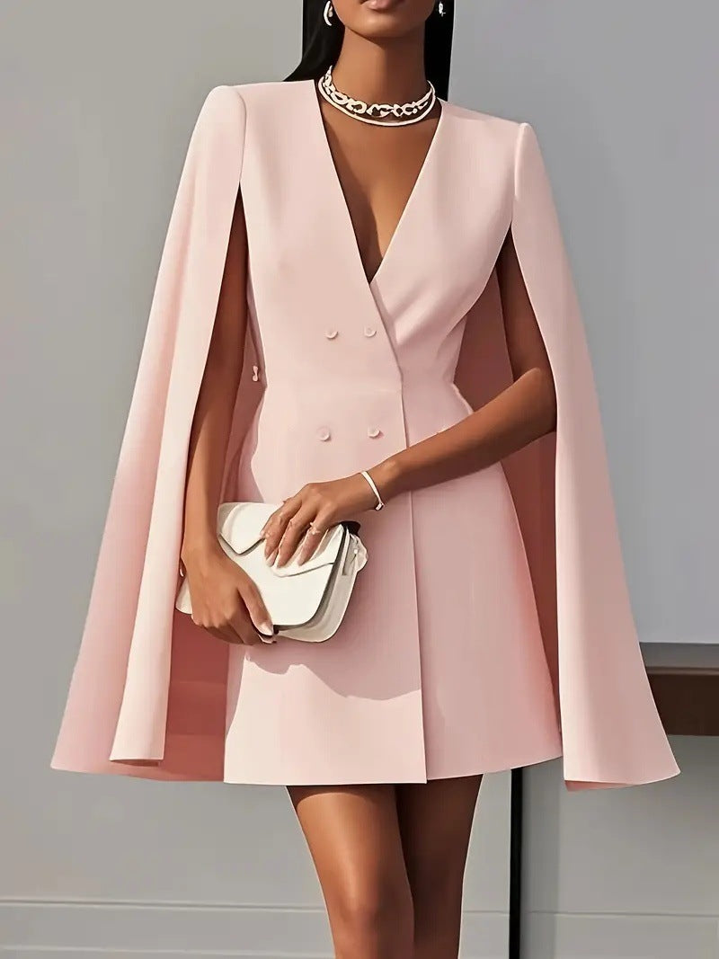 Women's Double-Breasted Solid Color Coat Dress