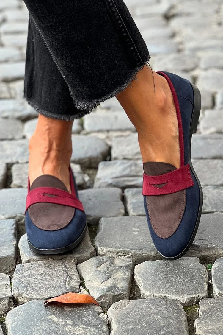 Colorblock Loafers — Navy Blue