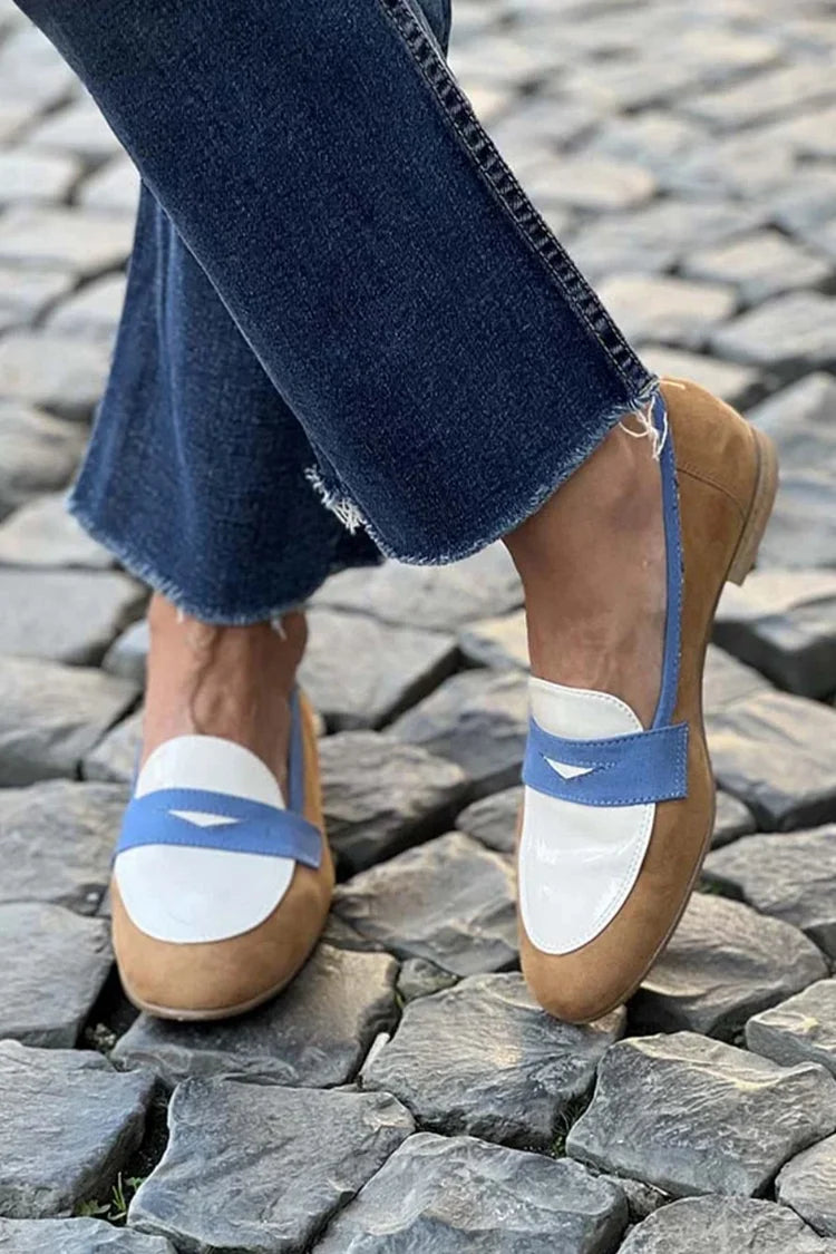 Colorblock Loafers — Camel, White & Blue