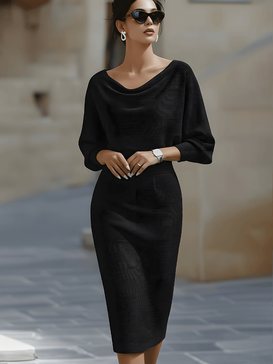 Lydia | Draped Batwing-Sleeve Dress for Women