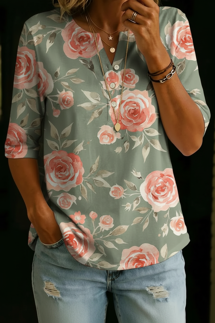 Manuela | Heritage Floral Henley Top
