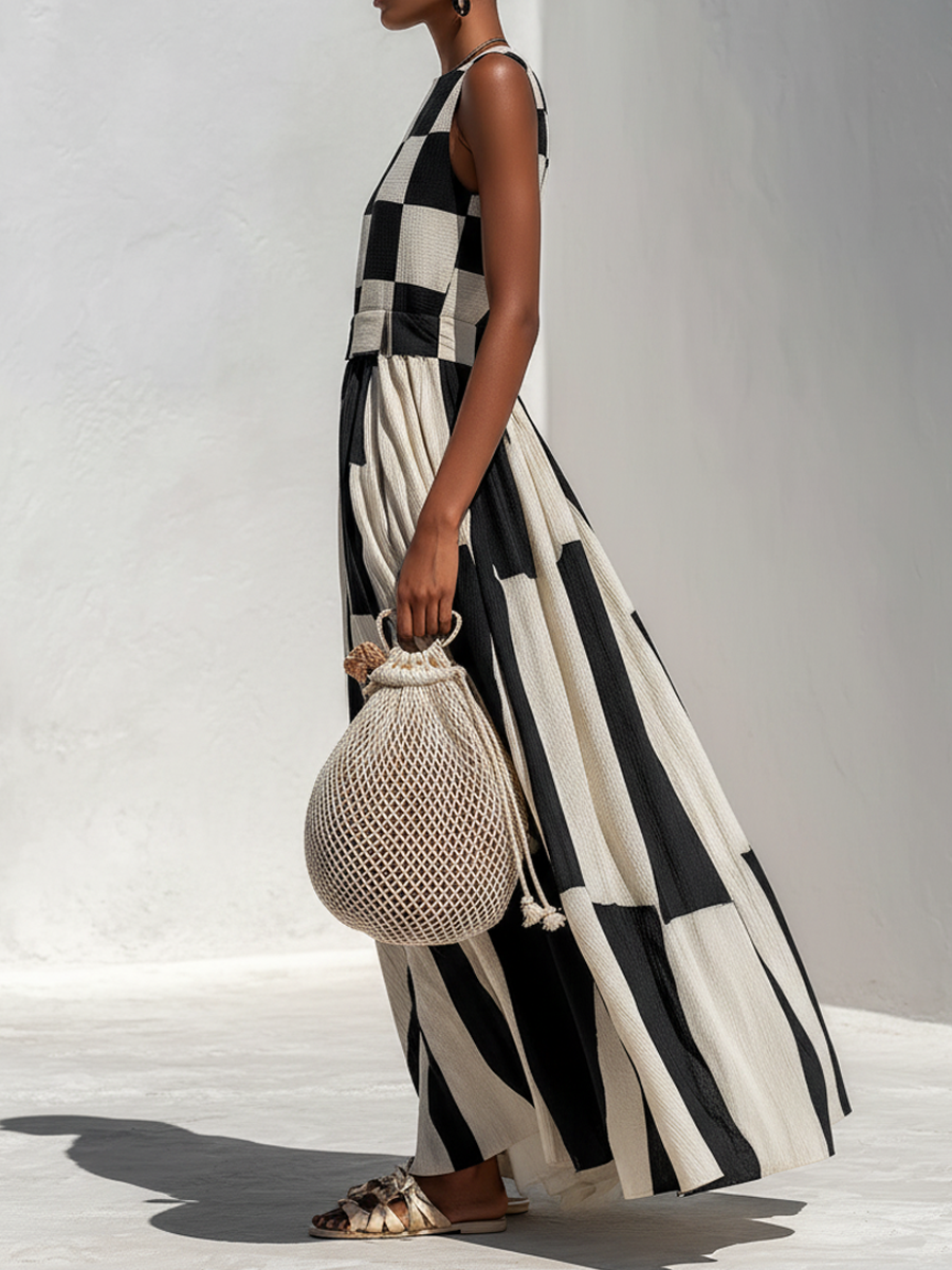 Nadia Black & White Paneled Maxi Dress