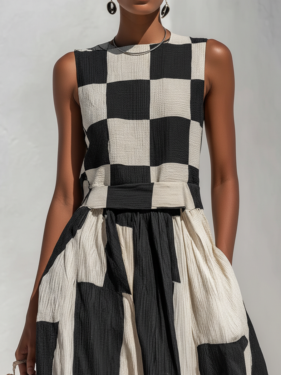 Nadia Black & White Paneled Maxi Dress