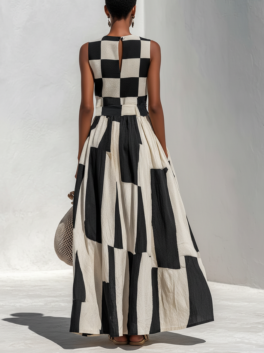 Nadia Black & White Paneled Maxi Dress