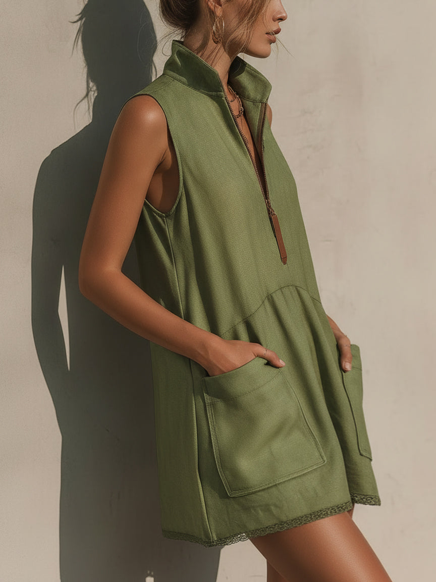 Willow Olive Half-Zip Mini Dress