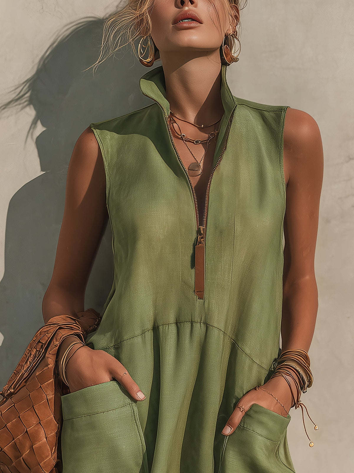 Willow Olive Half-Zip Mini Dress