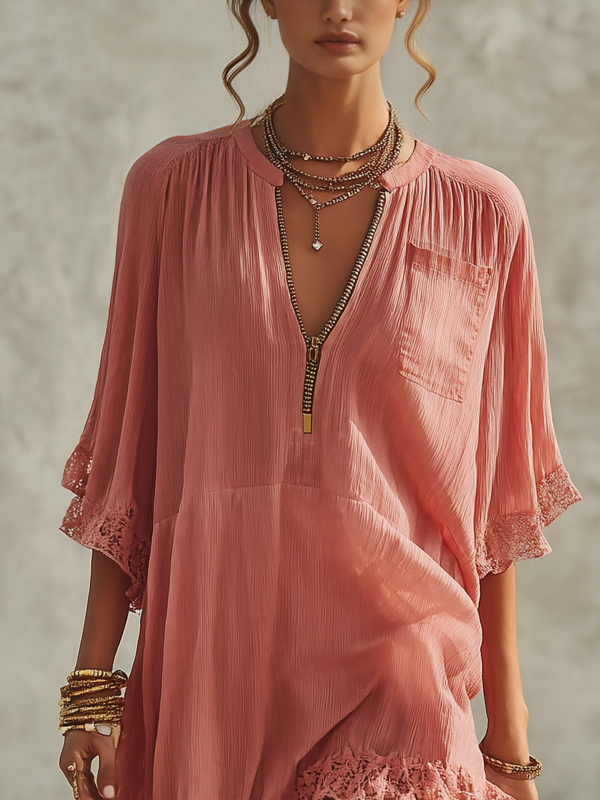 Ruffled Zip Chiffon Mini Dress
