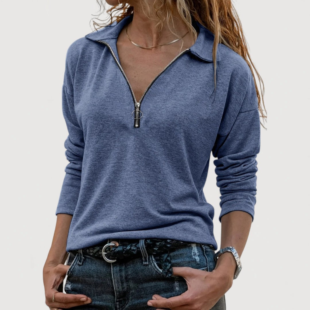 MAUREEN – ZIP-Front Collar Blouse