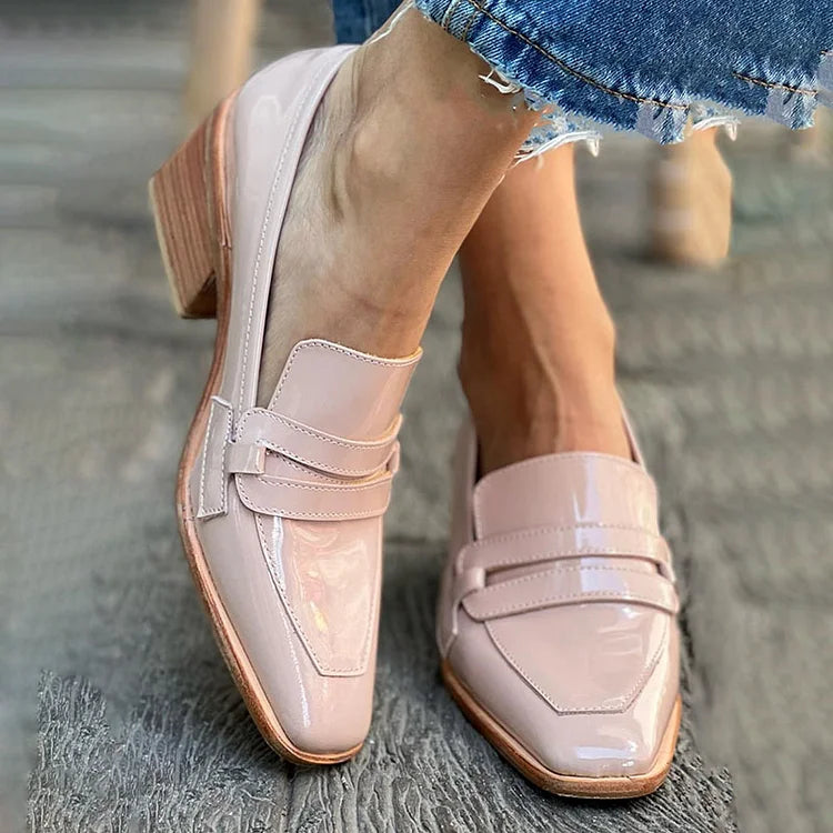 Glossy Loafers with Chunky Heel