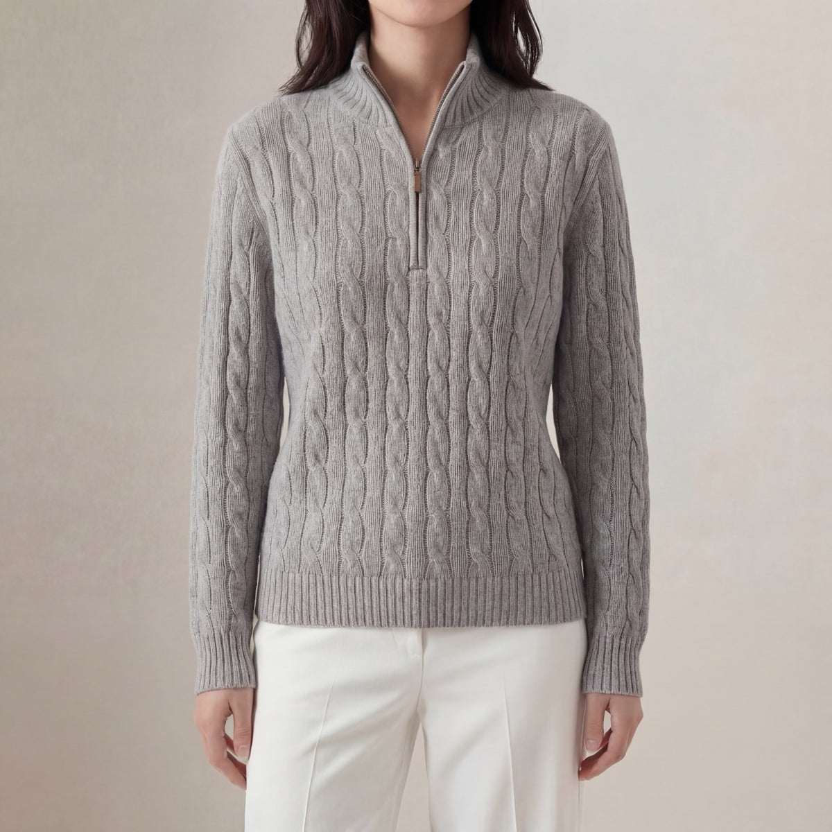 Varlyn Cashmere-Blend Relaxed Cable Half-Zip Jumper
