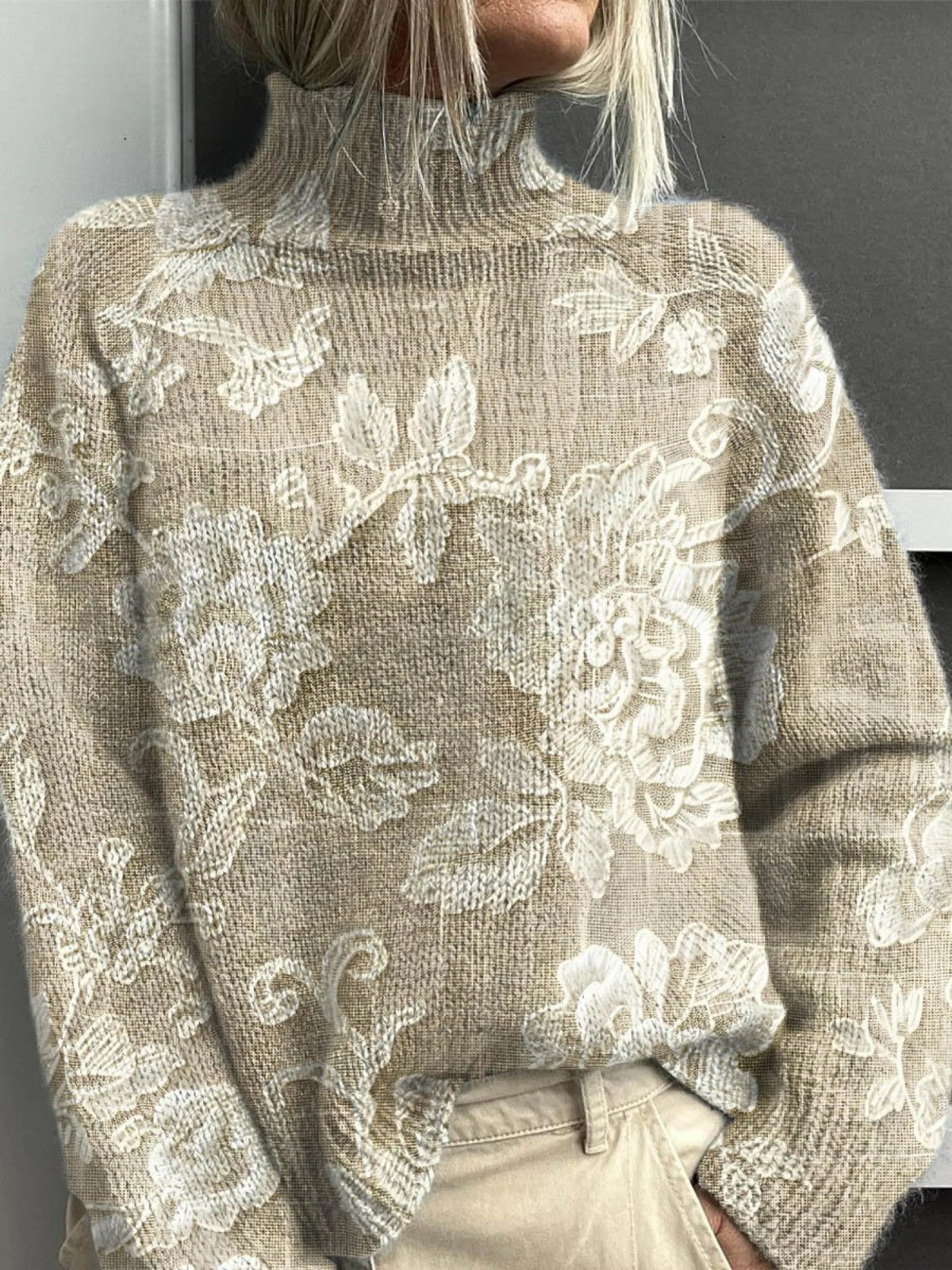 Meriel | Floral Textured Turtleneck Sweater