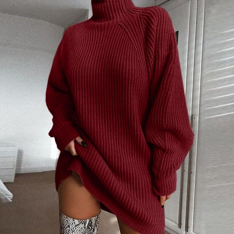 High Neck Sweater Dress with Raglan Sleeves