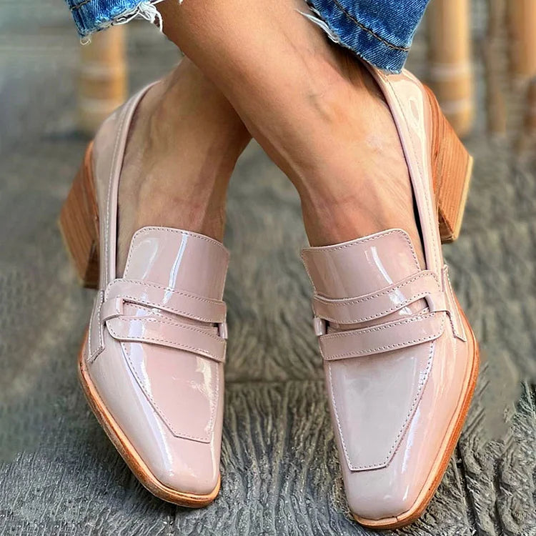 Glossy Loafers with Chunky Heel