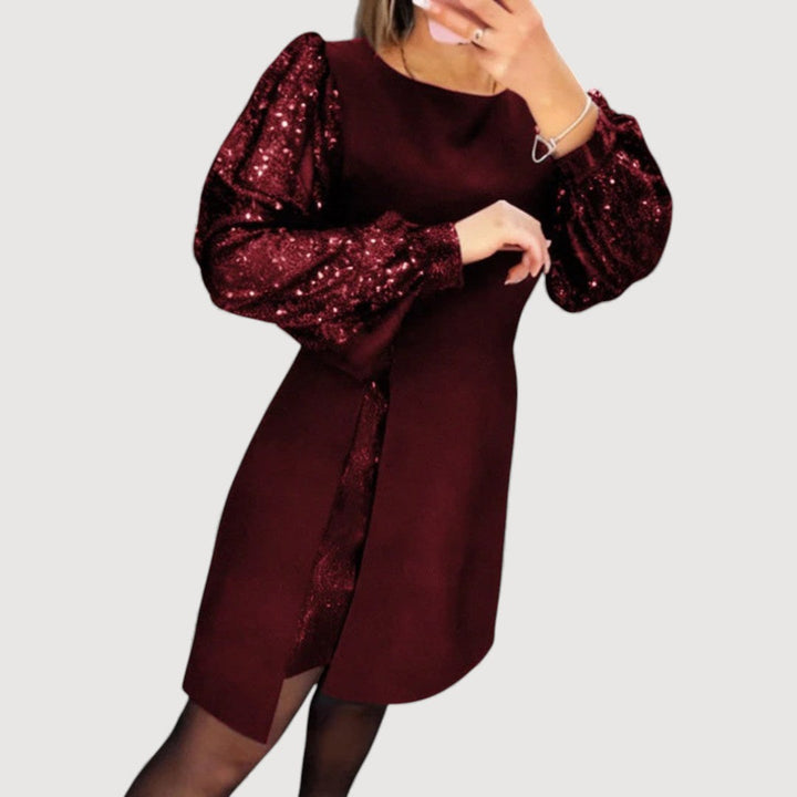 JESSICA – DRESS WITH SEQUIN EMBELLISHED SLEEVES