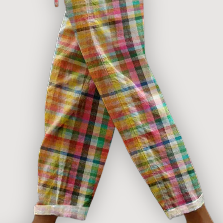 LAYLA – CHECKED LINEN PANTS