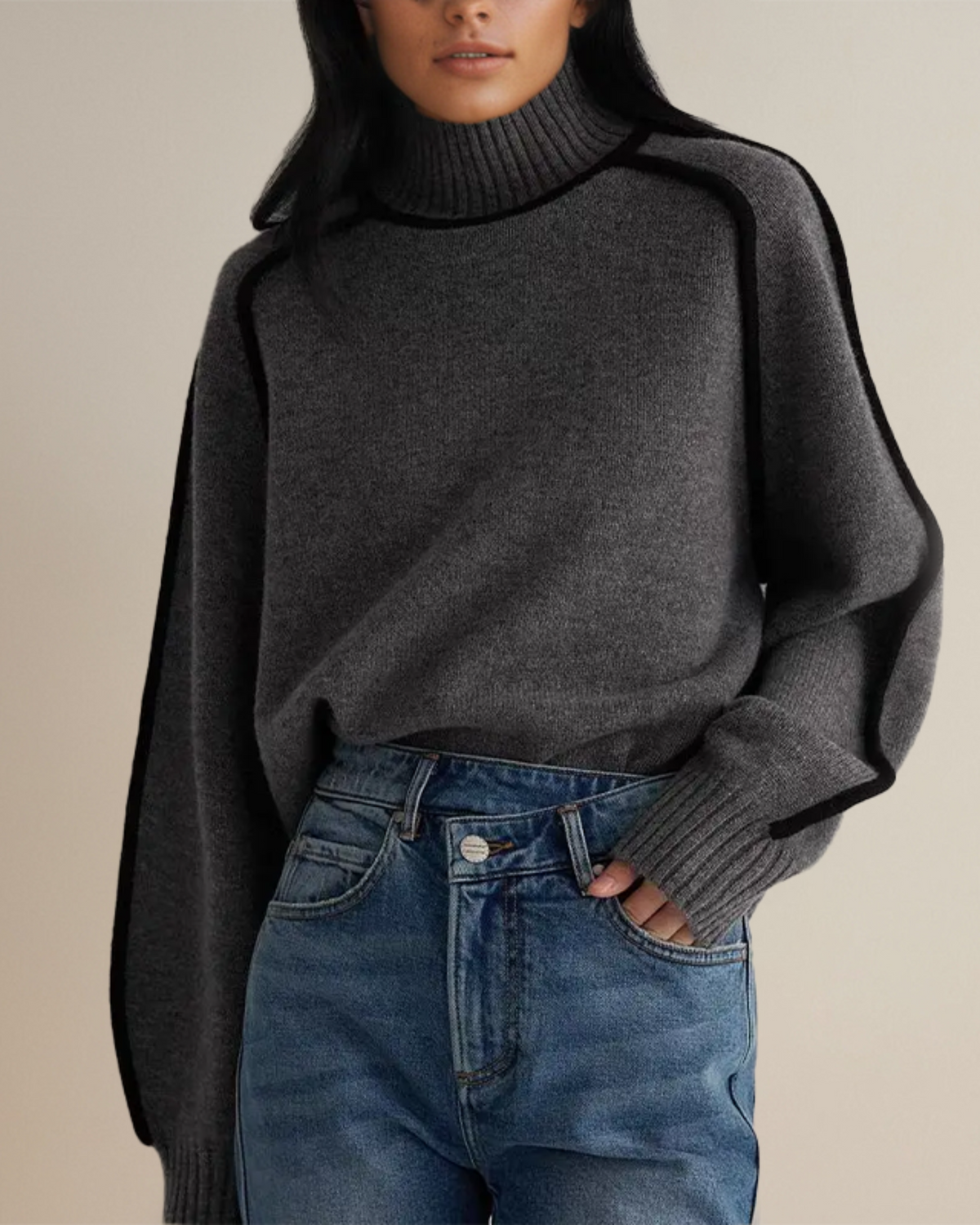 P|H - Contrast Piped Turtleneck Sweater Evelyn