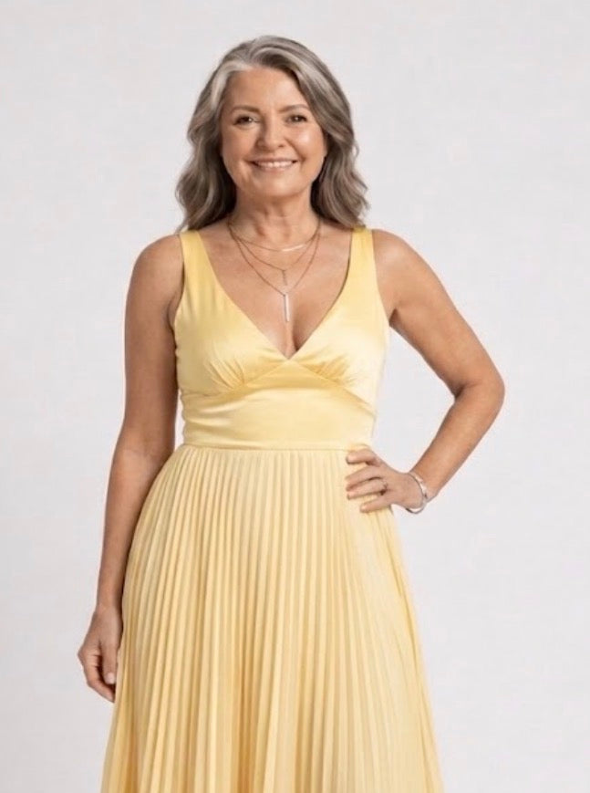 Hayes & Tate™  | Pleated V-Neck Maxi Dress