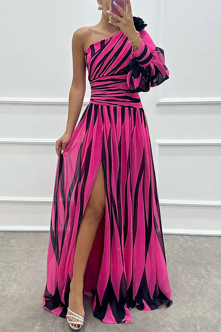 Hayes & Tate™ | Elegant Striped Maxi Dress with One Shoulder