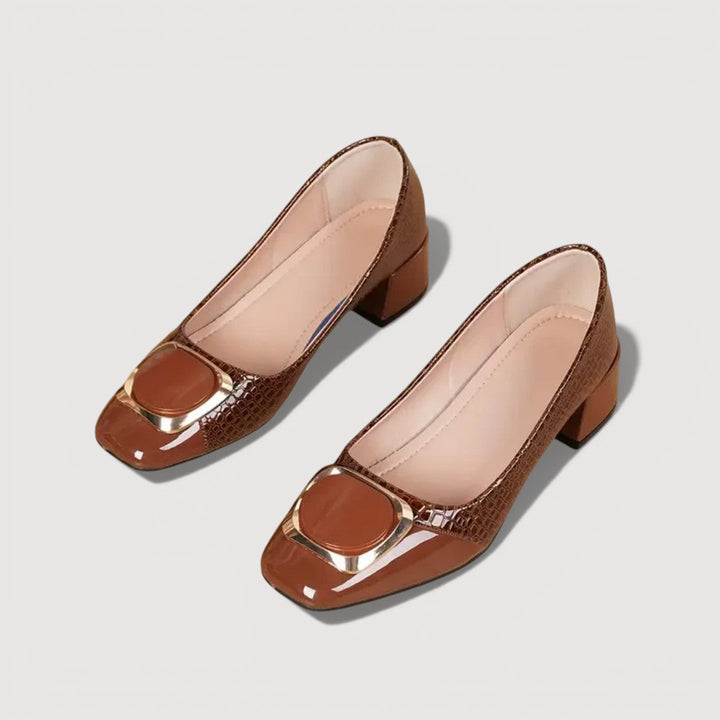 LIVANA – Crocodile Print Block Heels