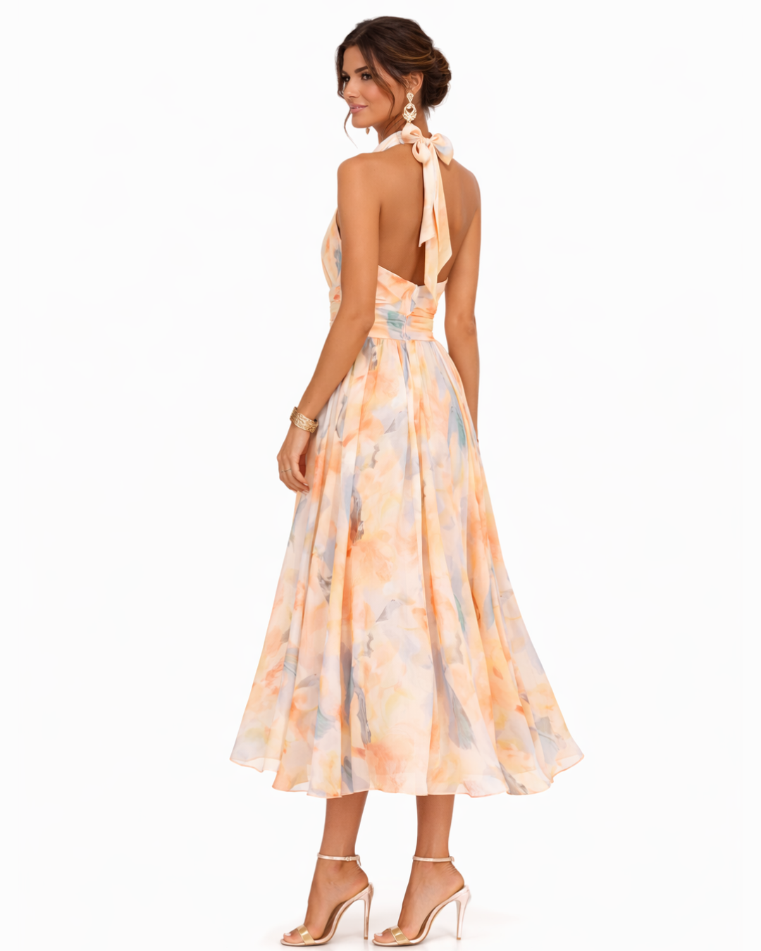 Celeste | Halter Neck Dress with Watercolor Print