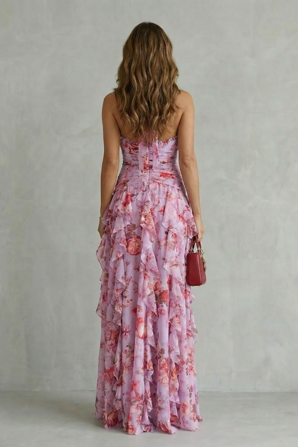Seraphina | Romantic Cascading Rose Long Dress with American Neckline