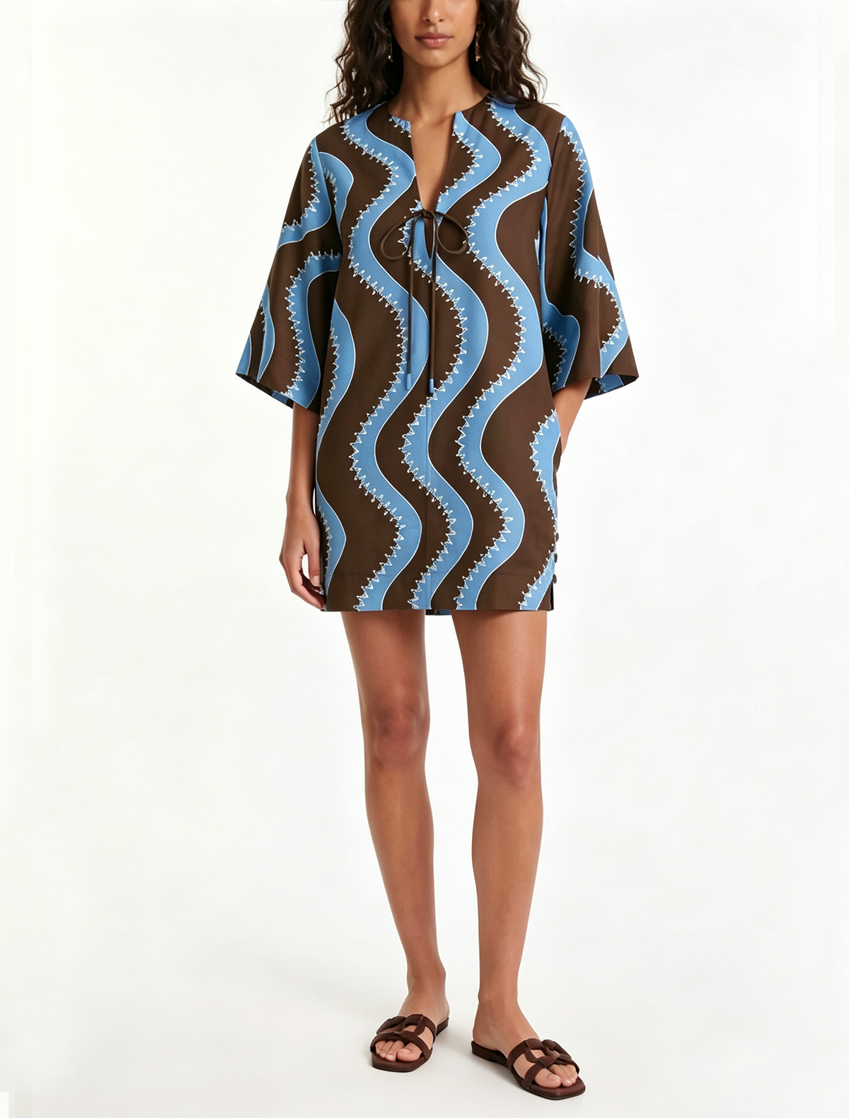 Brown V-Neck Mini Dress