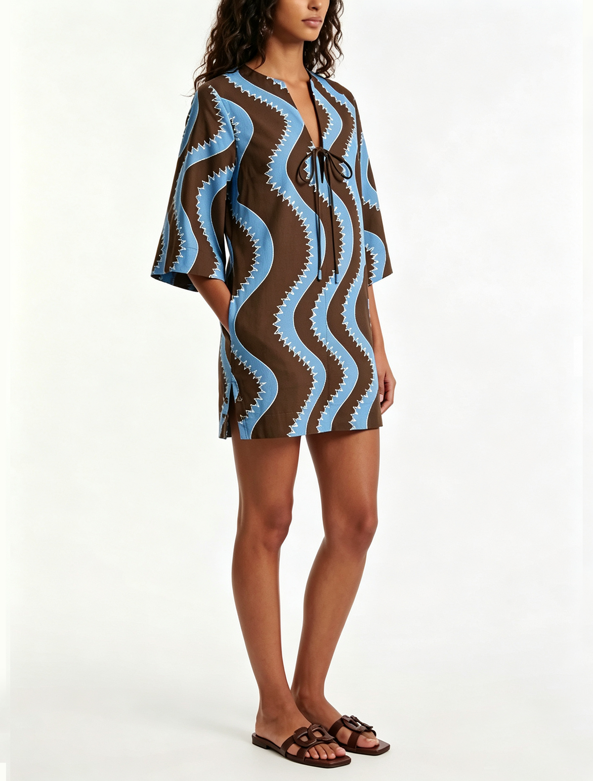 Brown V-Neck Mini Dress
