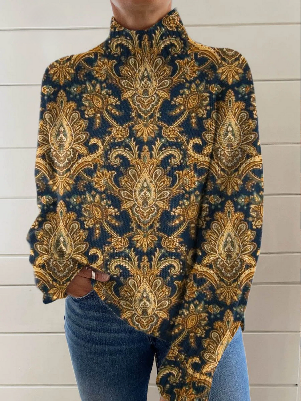 Della | Ornate Paisley High-Neck Sweater