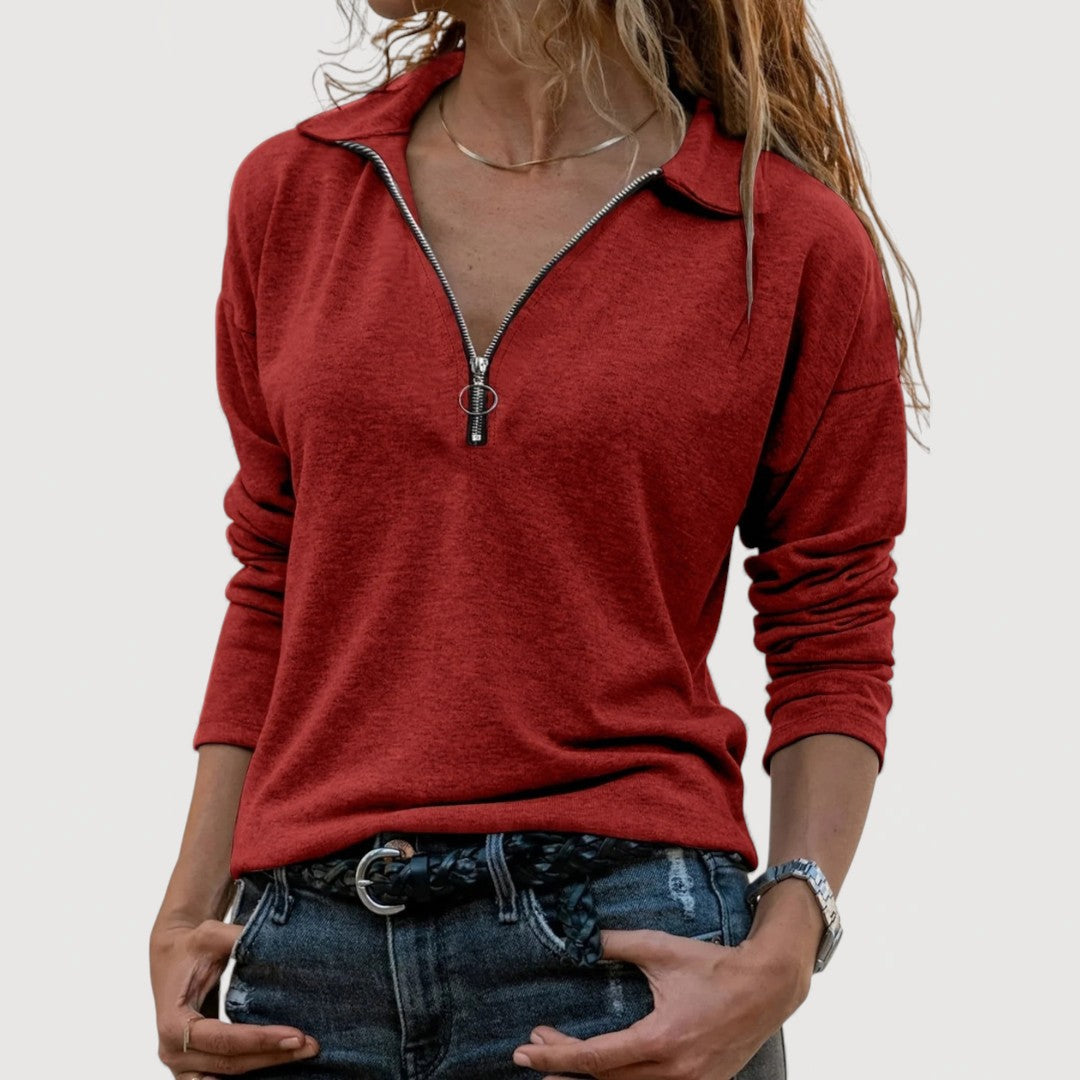 MAUREEN – ZIP-Front Collar Blouse