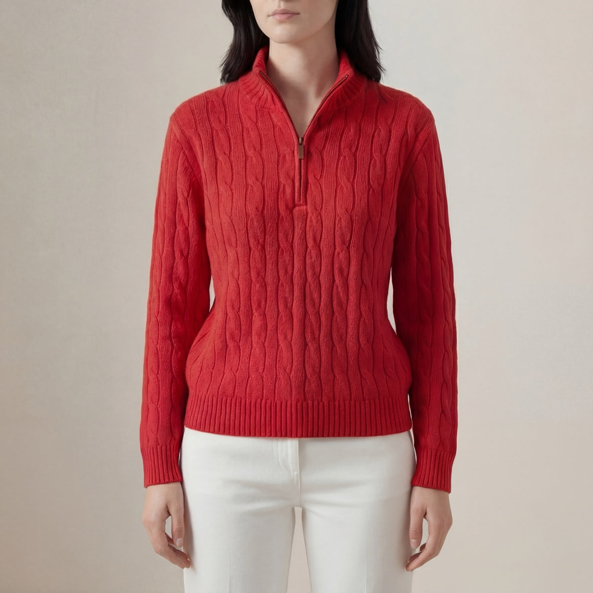 Varlyn Cashmere-Blend Relaxed Cable Half-Zip Jumper