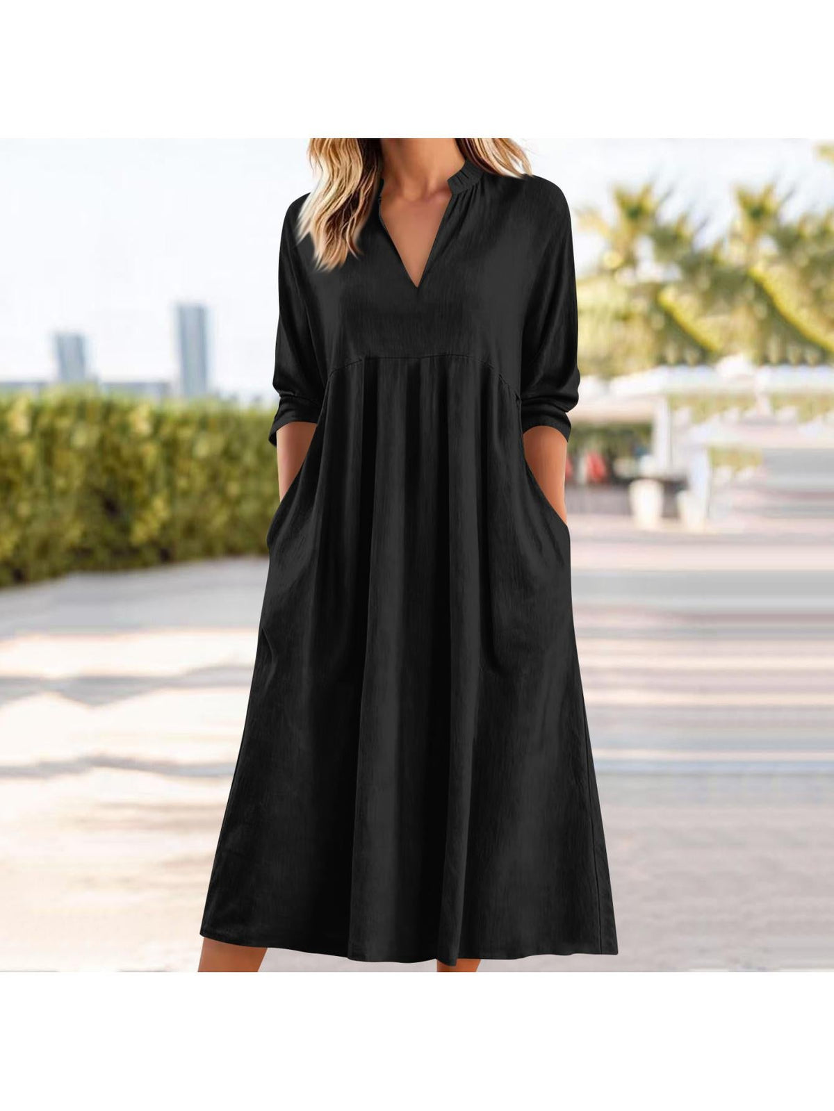 Amber | Elegant Linen Midi Dress with Pockets