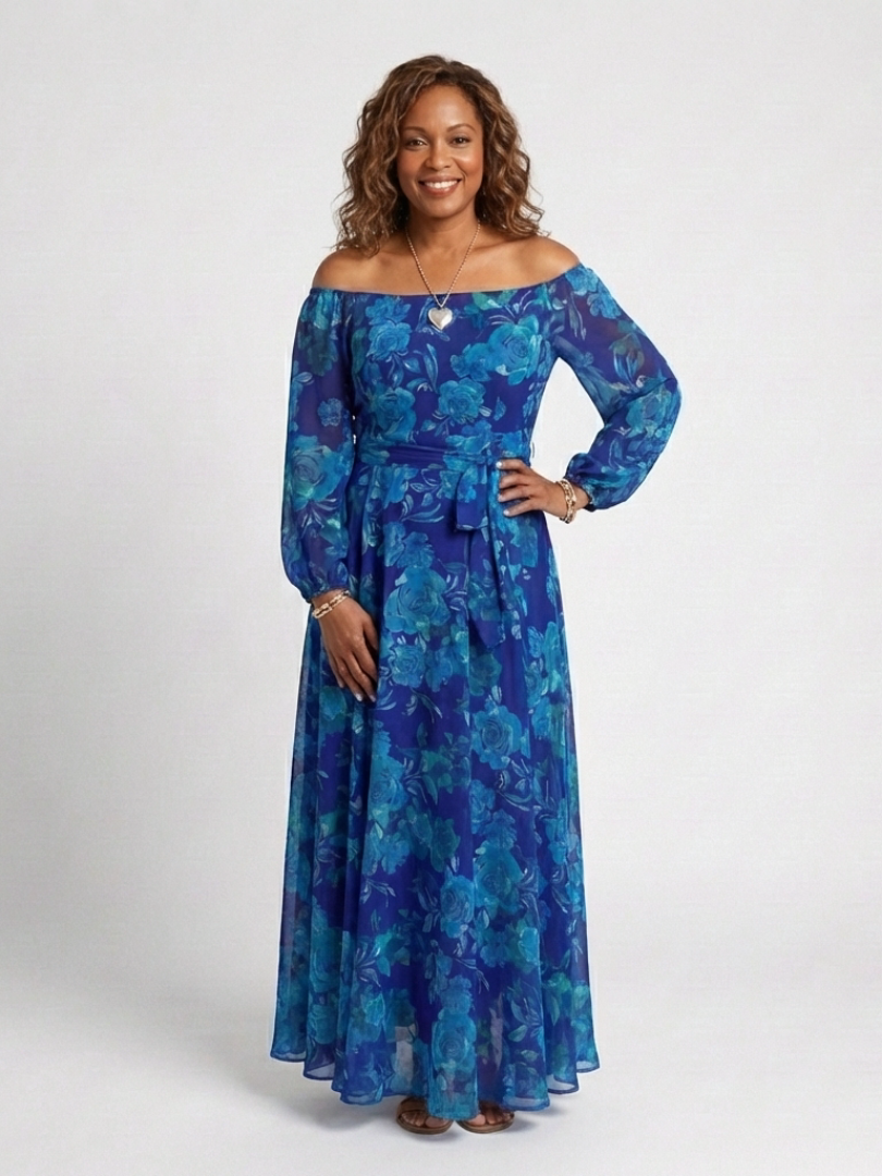 Ellis & Johnson™  | Off Shoulder Floral Maxi Dress