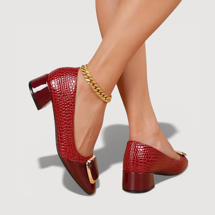 LIVANA – Crocodile Print Block Heels