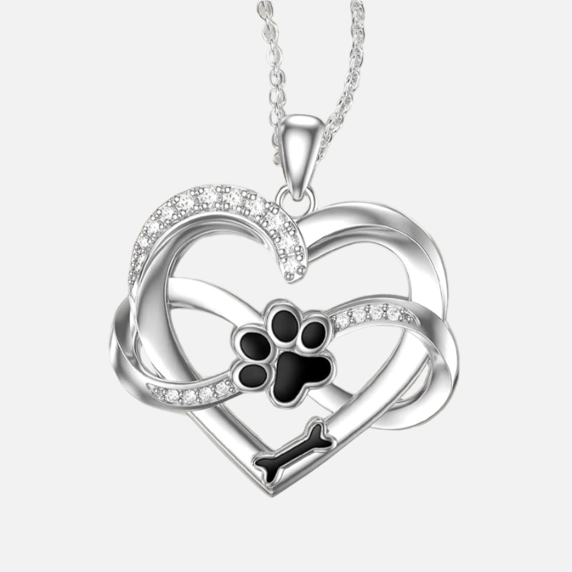 Infinity Heart & Paw Necklace in 925 Sterling Silver with Zirconia