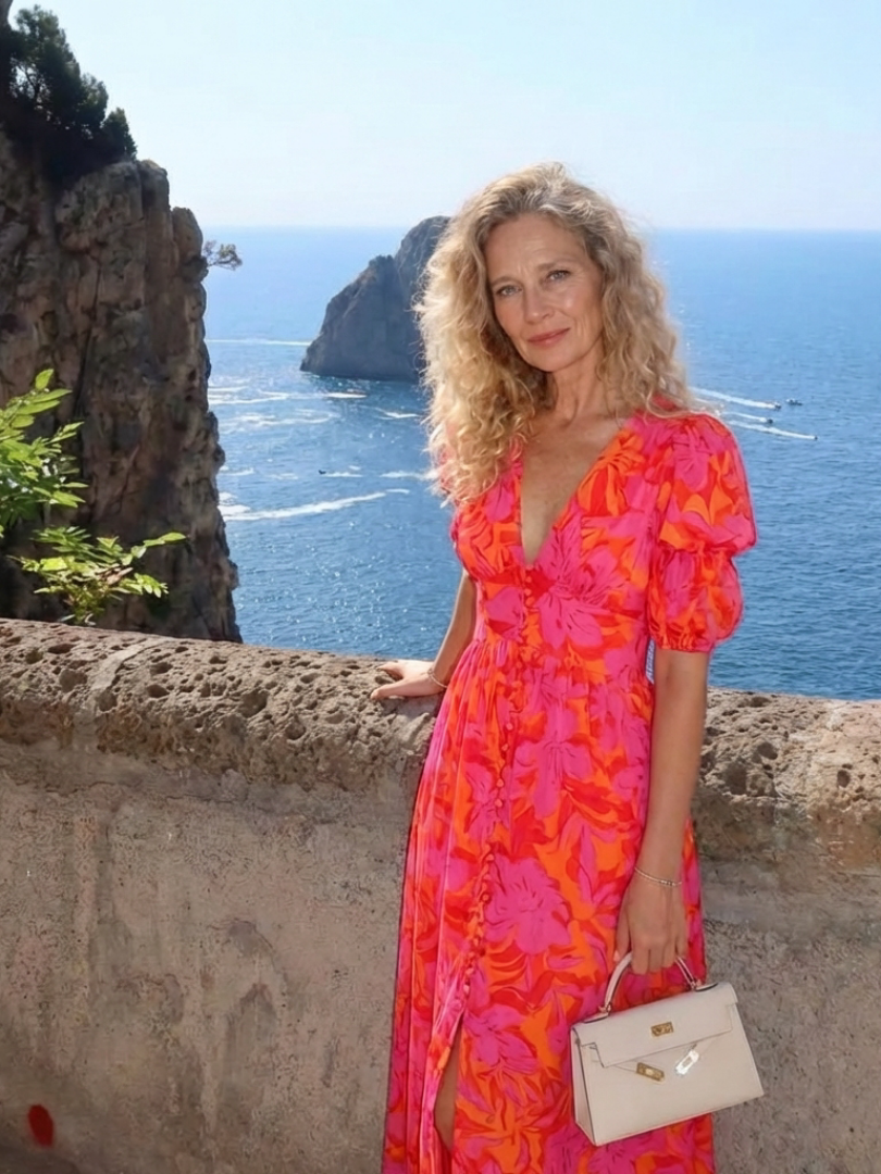 Hayes & Tate™  | Floral V Neck Puff Sleeve Midi Dress