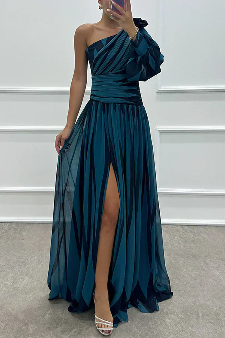 Hayes & Tate™ | Elegant Striped Maxi Dress with One Shoulder