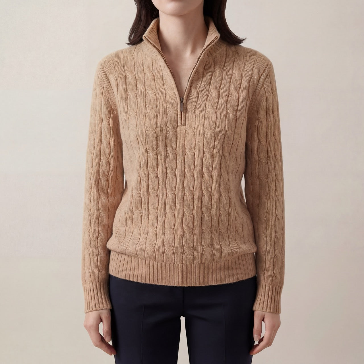 Varlyn Cashmere-Blend Relaxed Cable Half-Zip Jumper