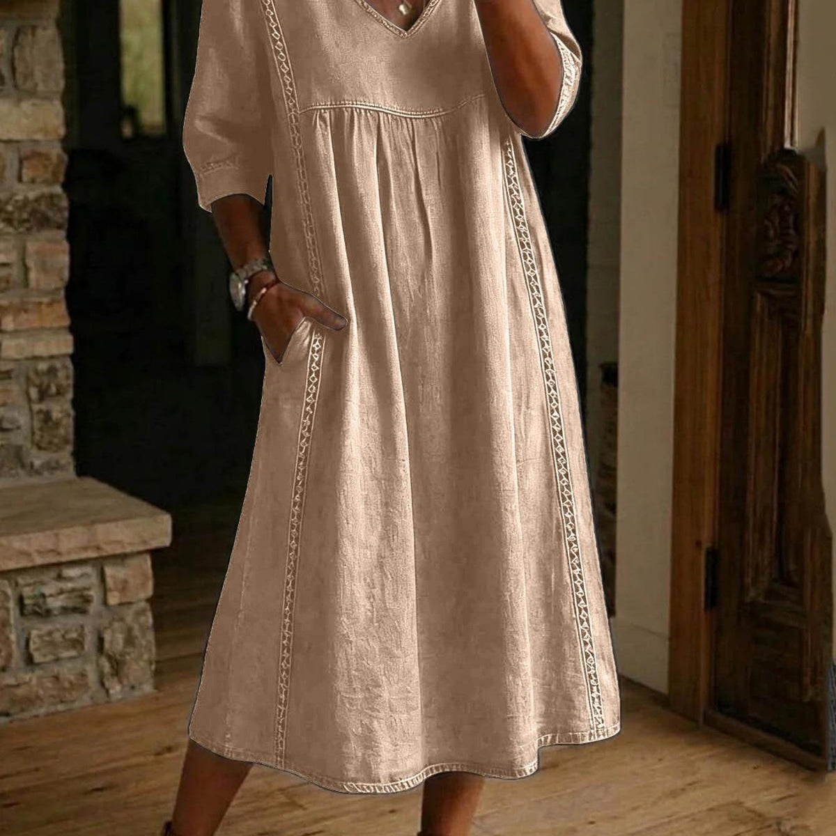 Carmen | Elegant Leightweight Maxi Dress with Ruched 3/4 Sleeves