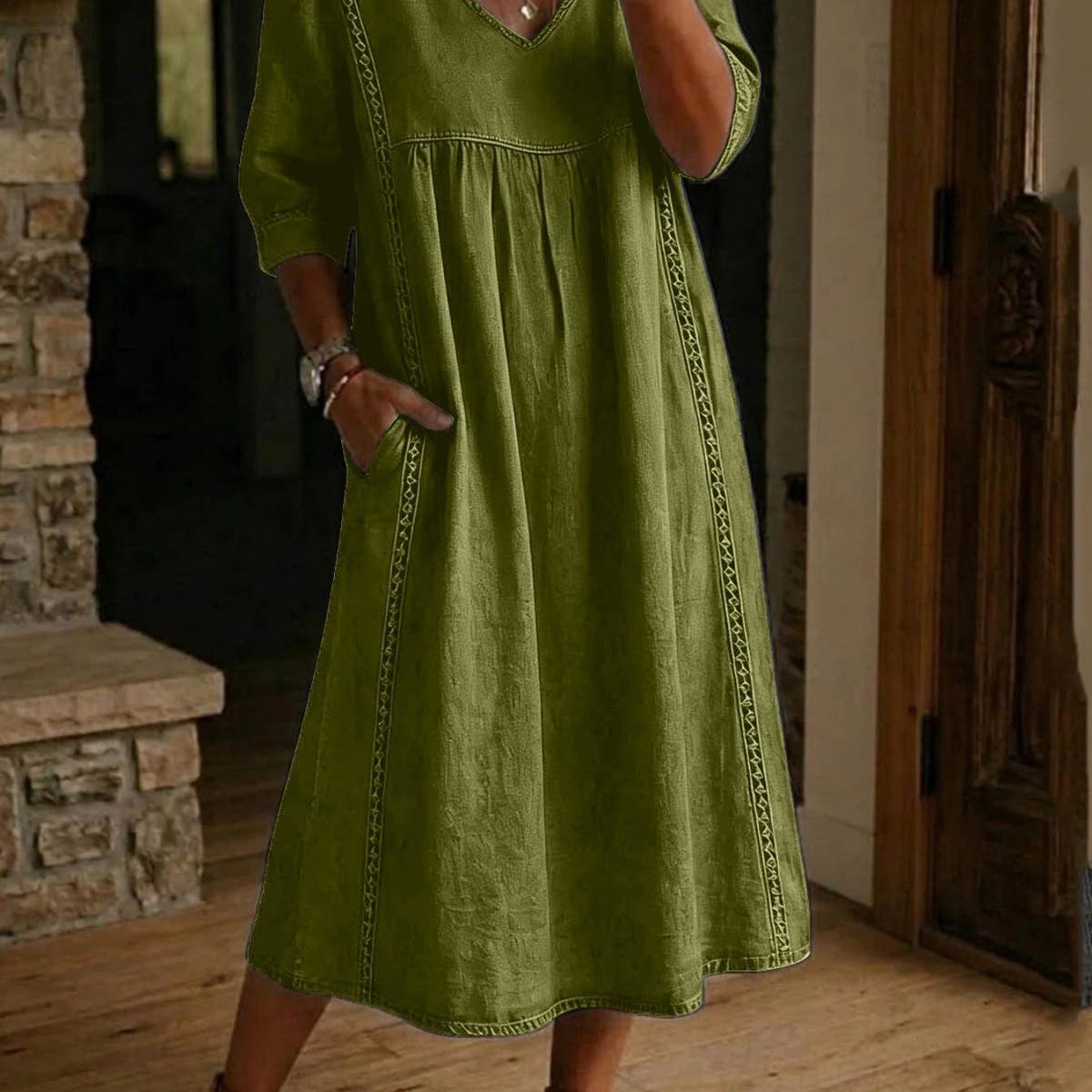 Carmen | Elegant Leightweight Maxi Dress with Ruched 3/4 Sleeves