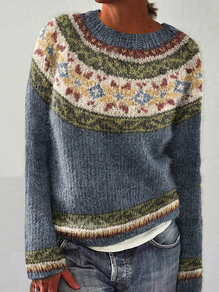 P|H - Blue Floral Yoke Knit Sweater Pamela