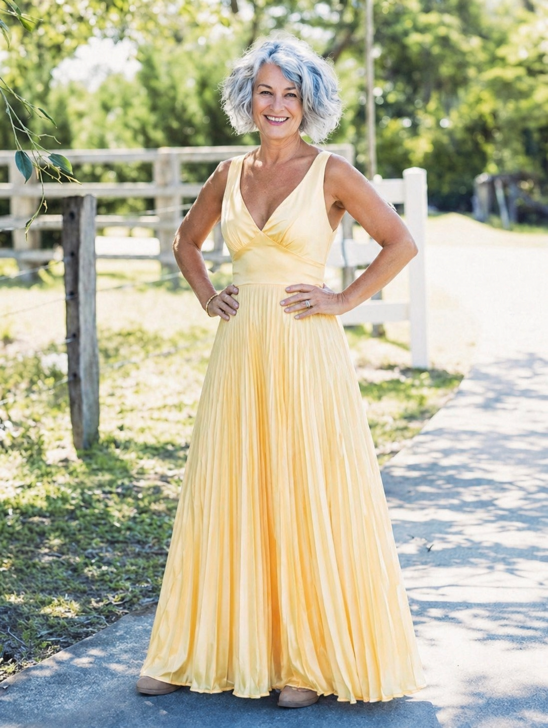 Hayes & Tate™  | Pleated V-Neck Maxi Dress