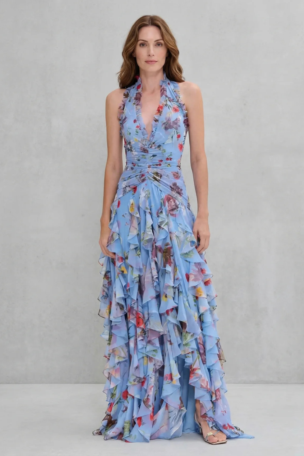 Seraphina | Romantic Cascading Rose Long Dress with American Neckline